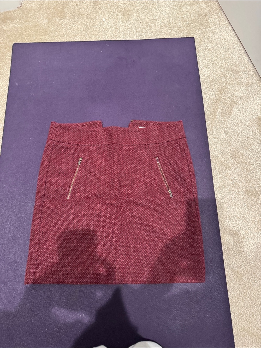 LOFT Burgundy Tweed Mini Skirt with Zip Pockets